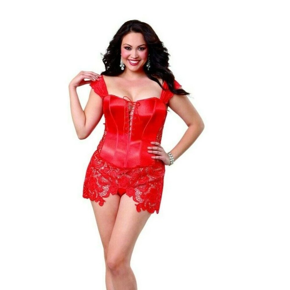 ❤️Sexy Satin Corset Lipstick Red